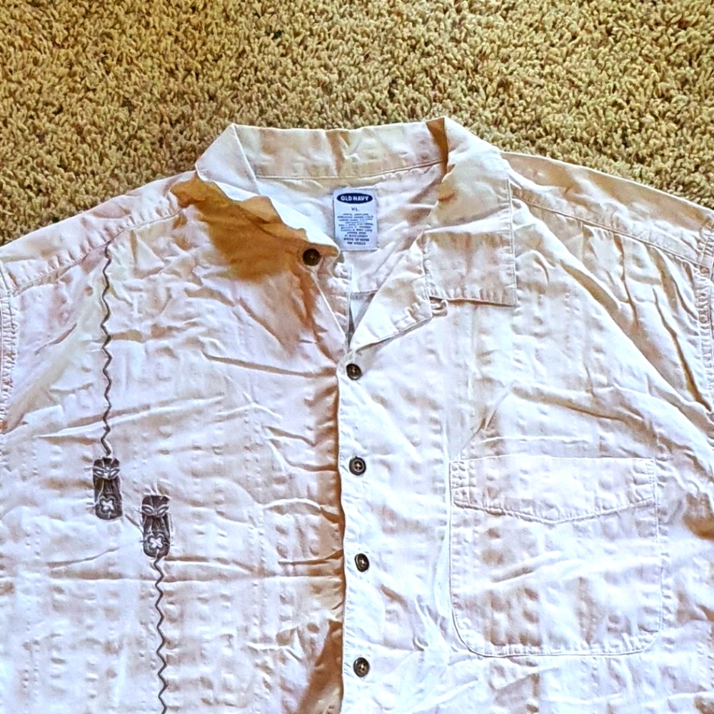 XL Textured Tiki Button Down Shirt